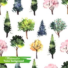 Watercolor pattern with trees N2