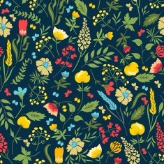 Seamless floral pattern with flowers and herbs