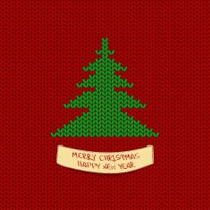 Christmas and New Year knitting card with tree