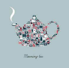 Tea pot silhouette created from retro style flat icon N2