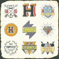 Vintage colorful hand drawn hipster labels set 1 on cardboard