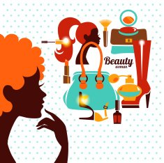 Beautiful woman silhouette with fashion icons N3