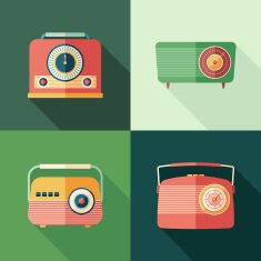 Set of vintage radios flat square icons with long shadows