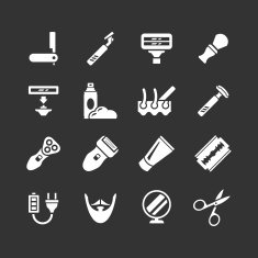Set icons of shave barber equipment and accessories