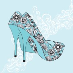 High-heeled vintage shoes with flowers fabric N8