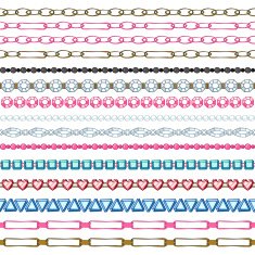 Set of seamless borders - chains and gemstones