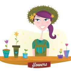 Gardener woman with spring flowers