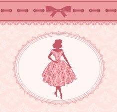 Vintage silhouette of girl on tapestry background Vector N7