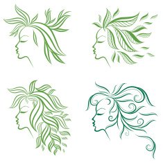 Vector set of girls hair from leafs