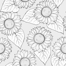 black and white seamless background with sunflowers N2