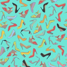 Seamless lady's shoes colorful pattern Green background