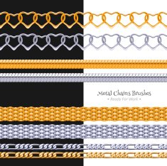Set of different chains metal brushes - golden and silver