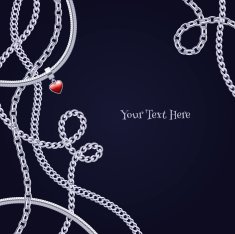 Different silver chains and heart gemstone pendant background