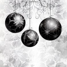 Christmas balls with graphic black and white pattern