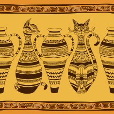 Ethnic seamless pattern with ornated cats and vases N2