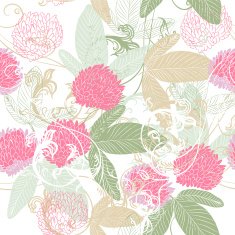 Cute vector seamless pattern with hand drawn clover flowers