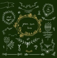 Vintage frames and handdrawn floral decorative elements N2