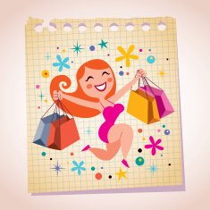 shopping girl note paper cartoon illustration