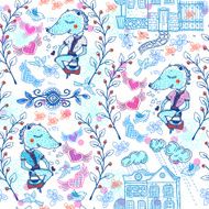 vector seamless pattern with cartoon foxes N2