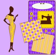 Vintage sewing elements with woman&#039;s silhouette N2