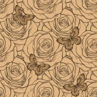 Beautiful seamless background with butterflies and roses vintage color