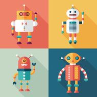 Robots flat square icons with long shadows Set 11