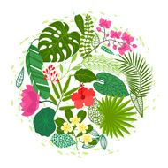 Background of stylized tropical plants leaves and flowers N3