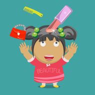 young girl with her beautiful kit - vector illustration N2