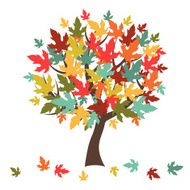 Stylized autumn tree with falling leaves for greeting card N2