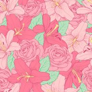 seamless background with pink lily and roses N2