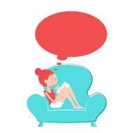 Happy thoughtful woman using digital tablet sitting on the sofa