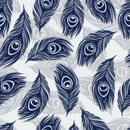 Seamless pattern with hand drawn feathers peacock N2