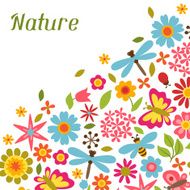 Natural card with beautiful flowers beetles and butterflies N12
