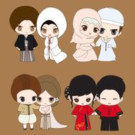 set of cute cartoon wedding dress