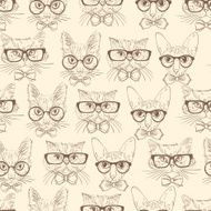 Cat hipsters seamless pattern N2