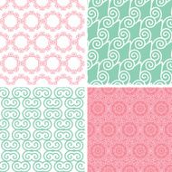 Four pastel abstract swirl motives seamless patterns set