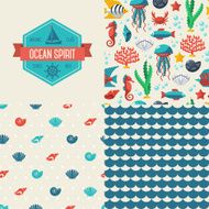 Seamless patterns of marine symbols and label