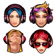 Charming faces of the girls in headphones