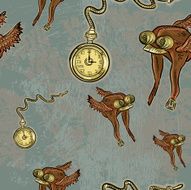 Steampunk flight cap and pocket watch repeating seamless pattern