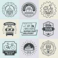 Assorted retro design insignias transport logotypes set Vector vintage elements N2