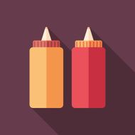 Mustard and ketchup flat square icon with long shadows