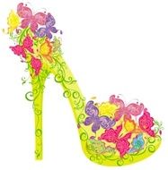 Shoes on a high heel decorated with flowers and butterflies N4