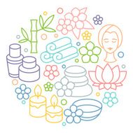 Spa and recreation background with icons in linear style N6