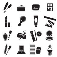 Cosmetic products black and white icons set