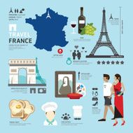 Paris France Flat Icons Design Travel Concept Vector