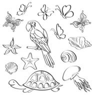 Exotic fauna outline set