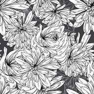 Seamless pattern from monochrome roses and chamomiles