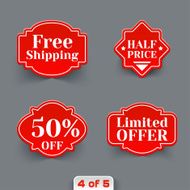 Vector Set of Red Sale Paper Retro Labels N5