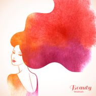 Watercolor Fashion Woman with Long Hair N4