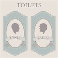 toilets vintage woman and man silhouette heads